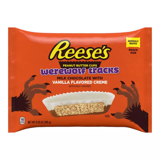 Reese's Peanut Butter Milk Chocolate & Vanilla Crème Werewolf Tracks Cup Halloween Candy Snack Size - 9.35oz