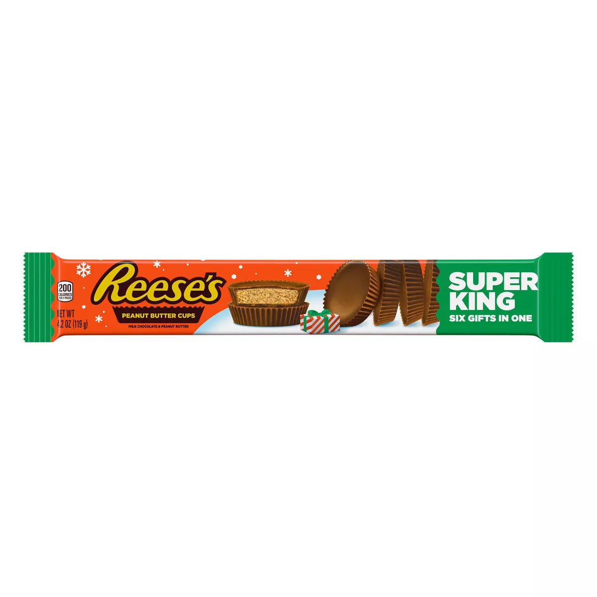 REESE'S Christmas Milk Chocolate Peanut Butter Candy Super King Size Cups - 4.2oz/6ct