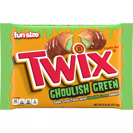 Twix Halloween Ghoulish Green Caramel Cookie Chocolate Bars Fun Size - 9.79oz