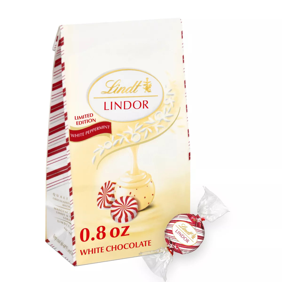 Lindt LINDOR Christmas White Chocolate Peppermint Candy Truffles - 0.8oz