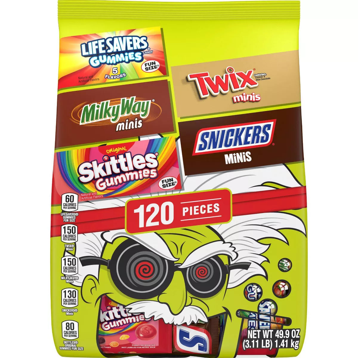 Snickers, Twix, Skittles and Life Savers Bulk Halloween Chocolate and Gummy Candy Assortment - 49.90oz