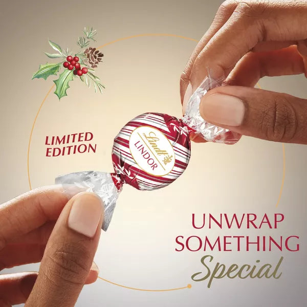 Lindt LINDOR Christmas White Chocolate Peppermint Candy Truffles - 0.8oz