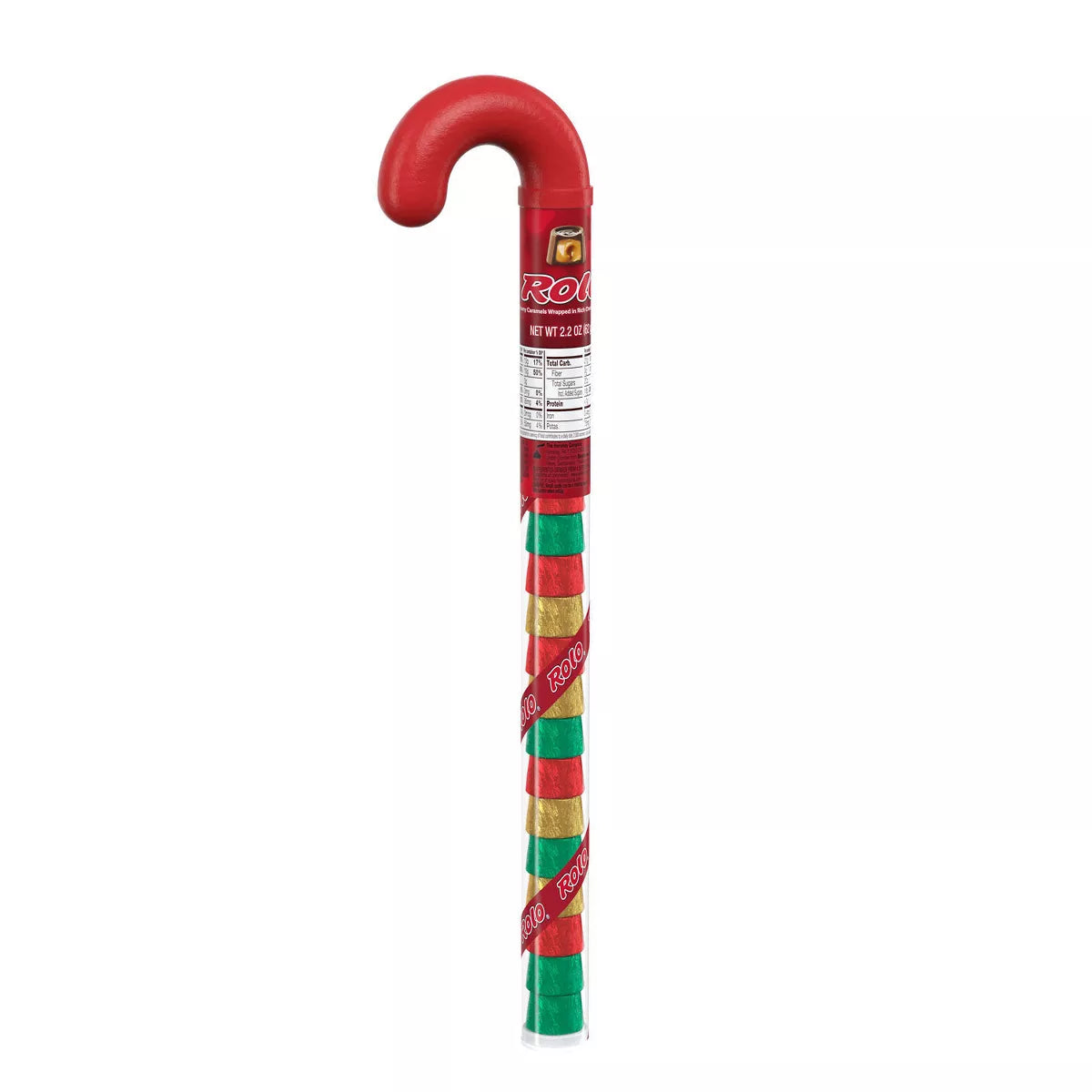 ROLO Chocolate Caramels Christmas Candy Filled Plastic Cane - 2.2oz