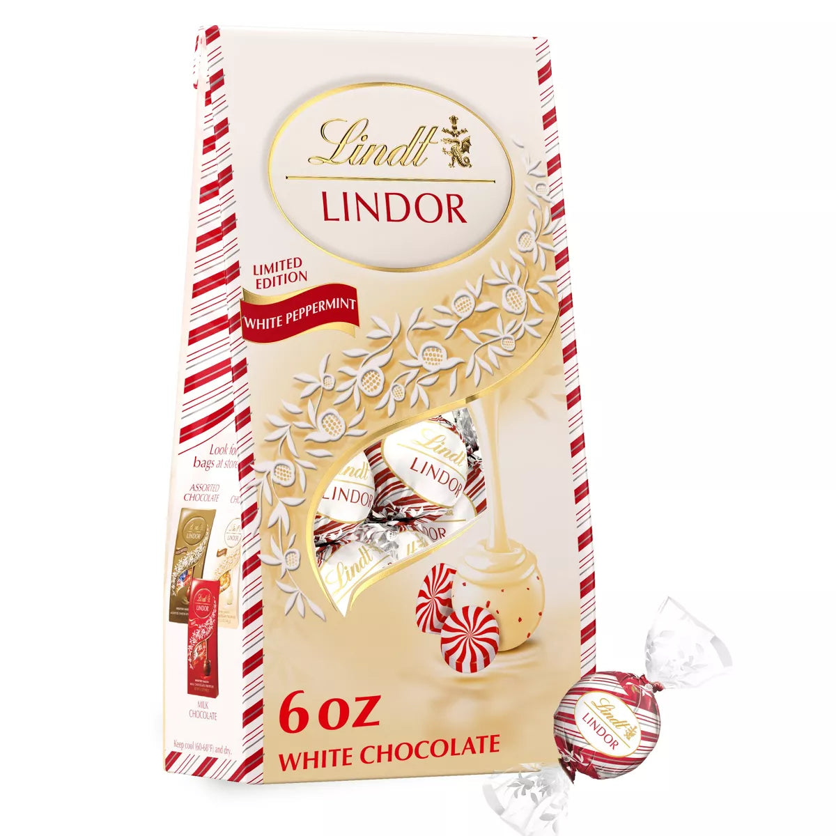 Lindt LINDOR White Chocolate Candy Peppermint Truffles – 6oz