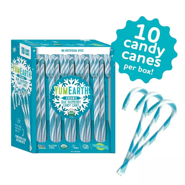 Yum Earth Christmas Blue Raspberry Organic Candy Canes - 4.94oz/10ct