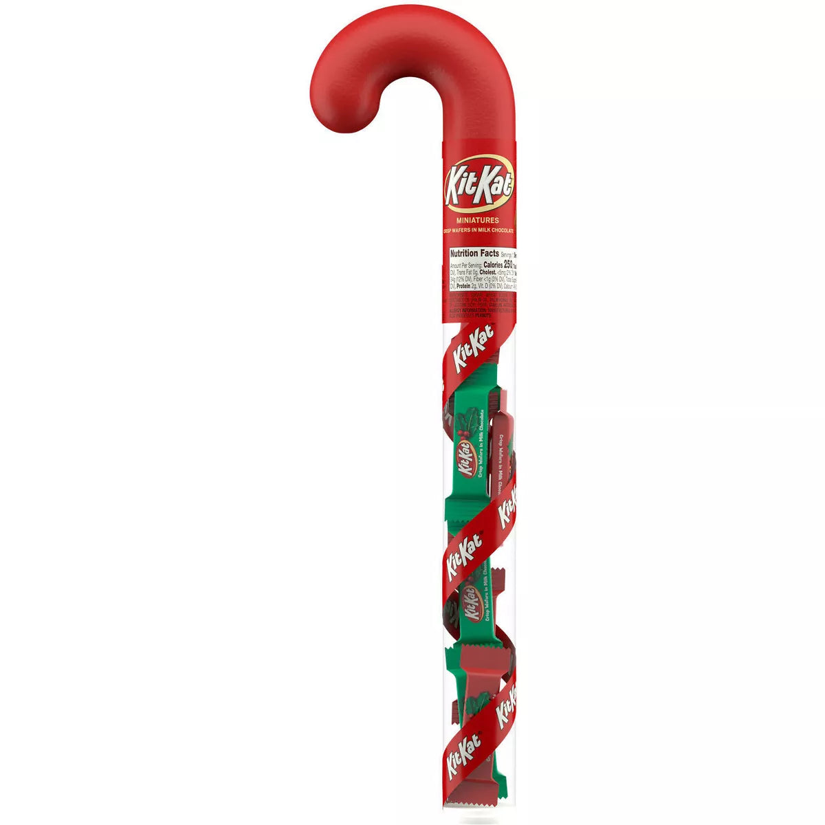 Kit Kat Milk Chocolate Wafer Filled Plastic Cane Christmas Candy Miniatures - 1.8oz