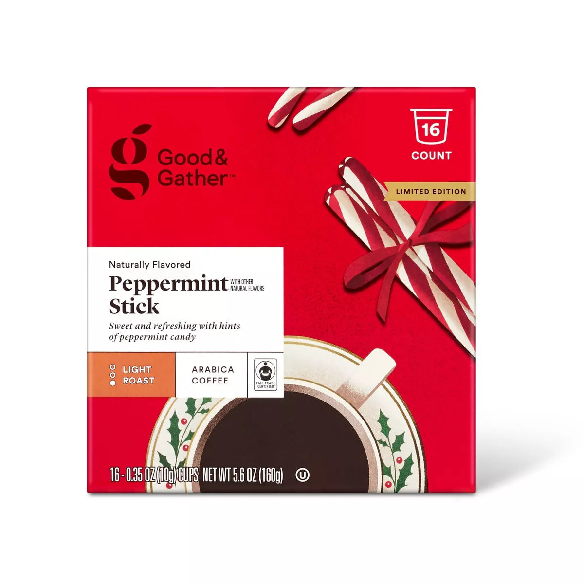 Naturally Flavored Peppermint Stick Light Roast Coffee - 16ct Single Serve Pods - Good & Gather™