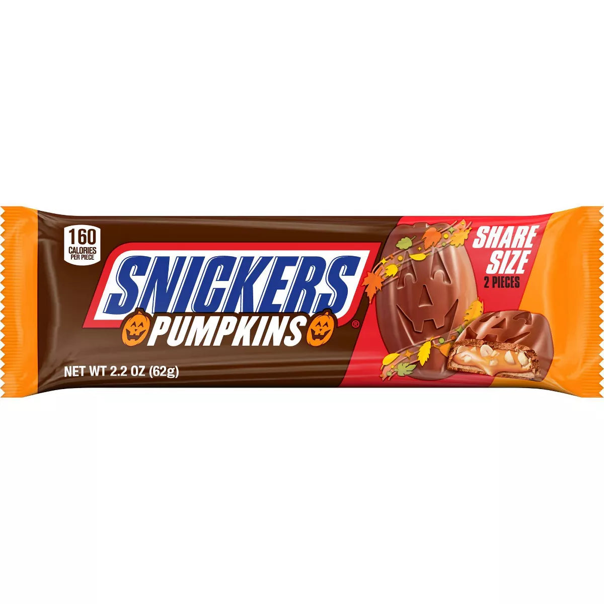 Snickers Halloween Pumpkin Milk Chocolate Candy Bar Share Size - 2.20oz