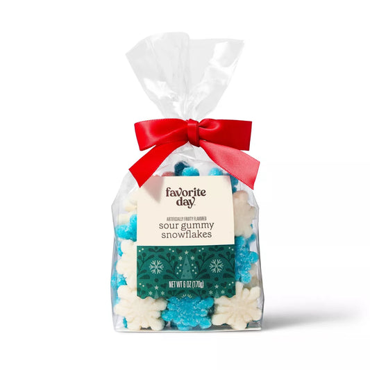 Christmas Sour Gummy Snowflakes in Bow Bag - 6oz - Favorite Day™