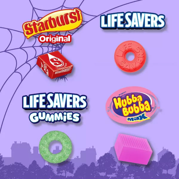 Life Savers, Starburst, and Hubba Bubba Halloween Candy Bulk Chewy and Gummy Variety Candy Bag - 16.61oz