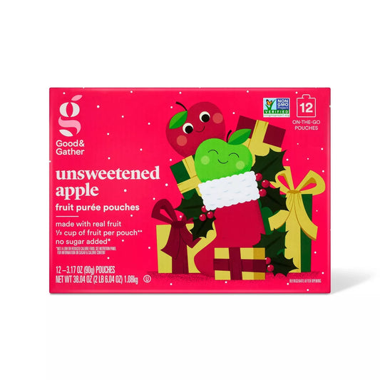 Christmas Unsweetened Apple Squeeze Pouches - 38.04oz/12ct