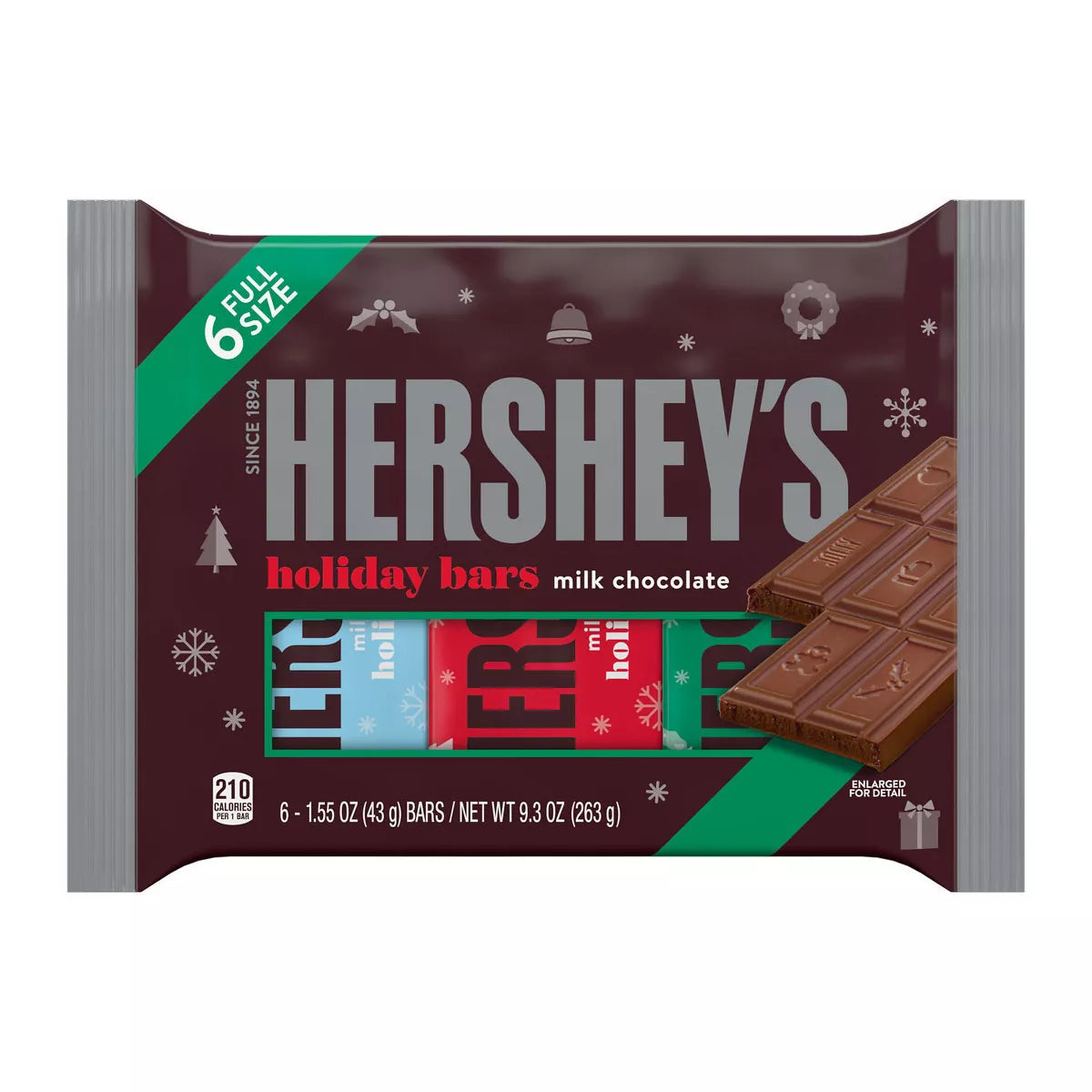 Hershey's Christmas Milk Chocolate Candy Bars - 1.55oz/6ct