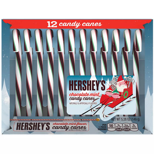 Hershey's Chocolate Mint Flavored Christmas Candy Canes - 5.28oz/12ct