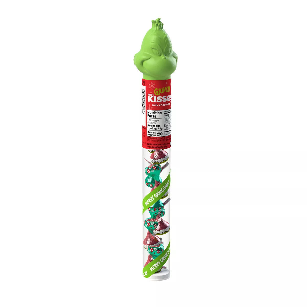 Hershey's Kisses Christmas Grinch Milk Chocolate Filled Plastic Cane Candy - 2.08oz