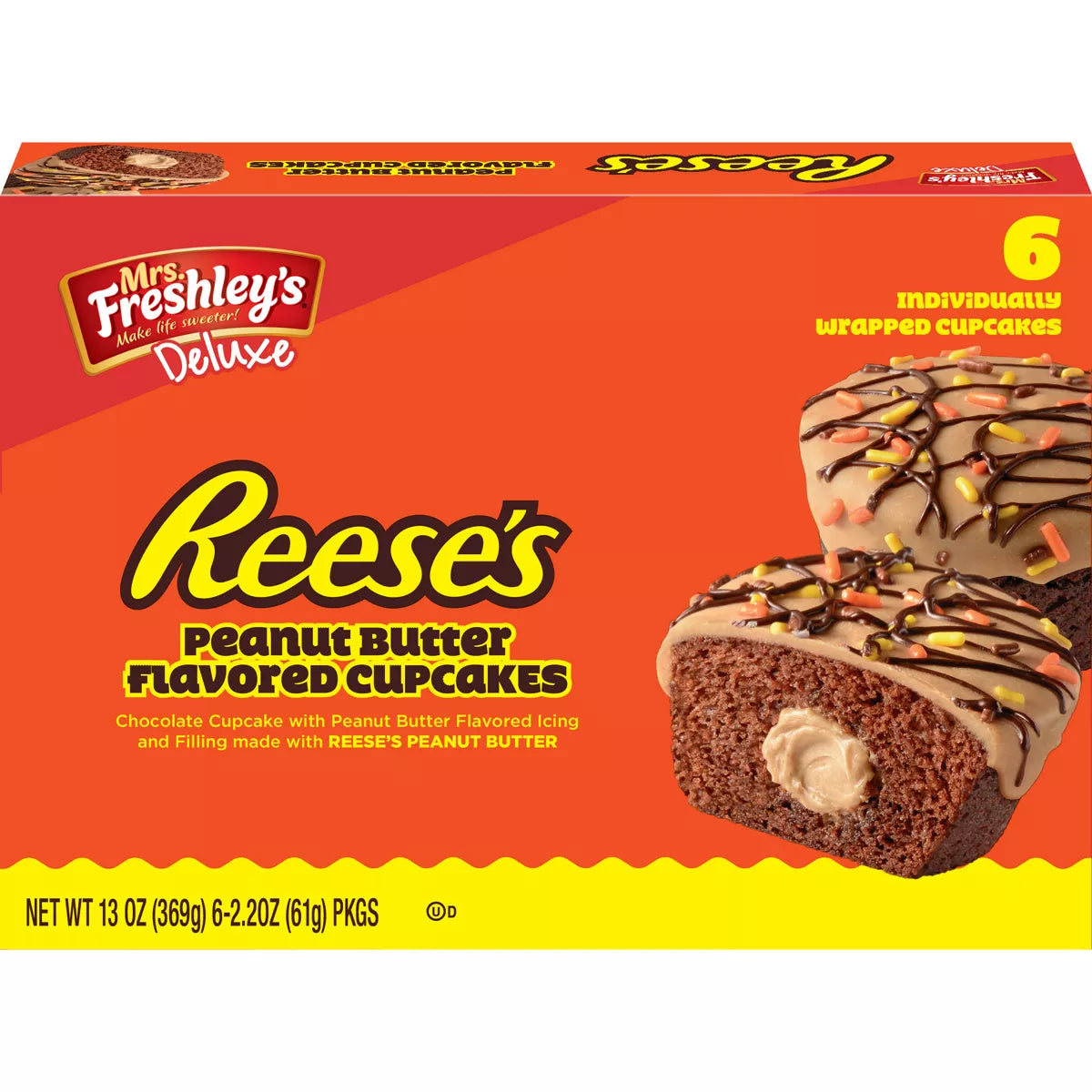 Mrs. Freshley's Deluxe Reese's Peanut Butter Flavored Cupcakes - 6ct