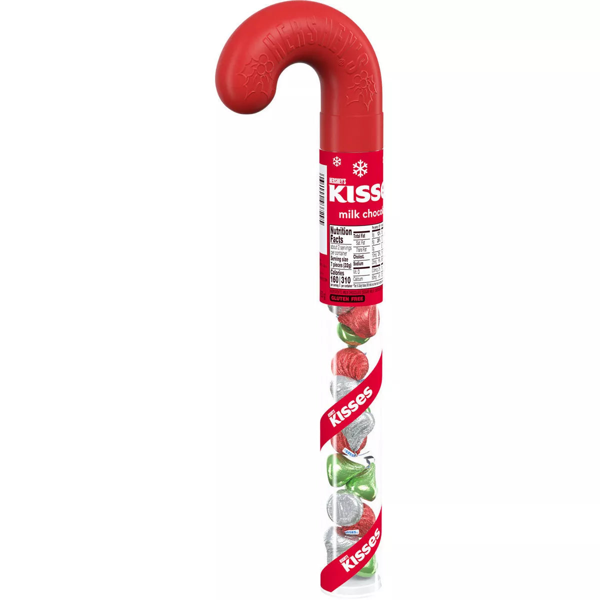 Hershey's Kisses Milk Chocolate Filled Plastic Cane Christmas Candy - 2.24oz