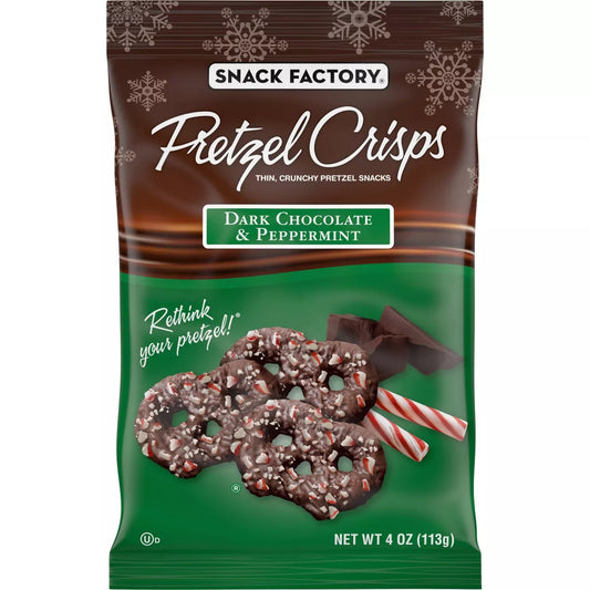 Snack Factory Pretzel Crisps Christmas Peppermint Dark Chocolate Covered Pretzels - 4oz