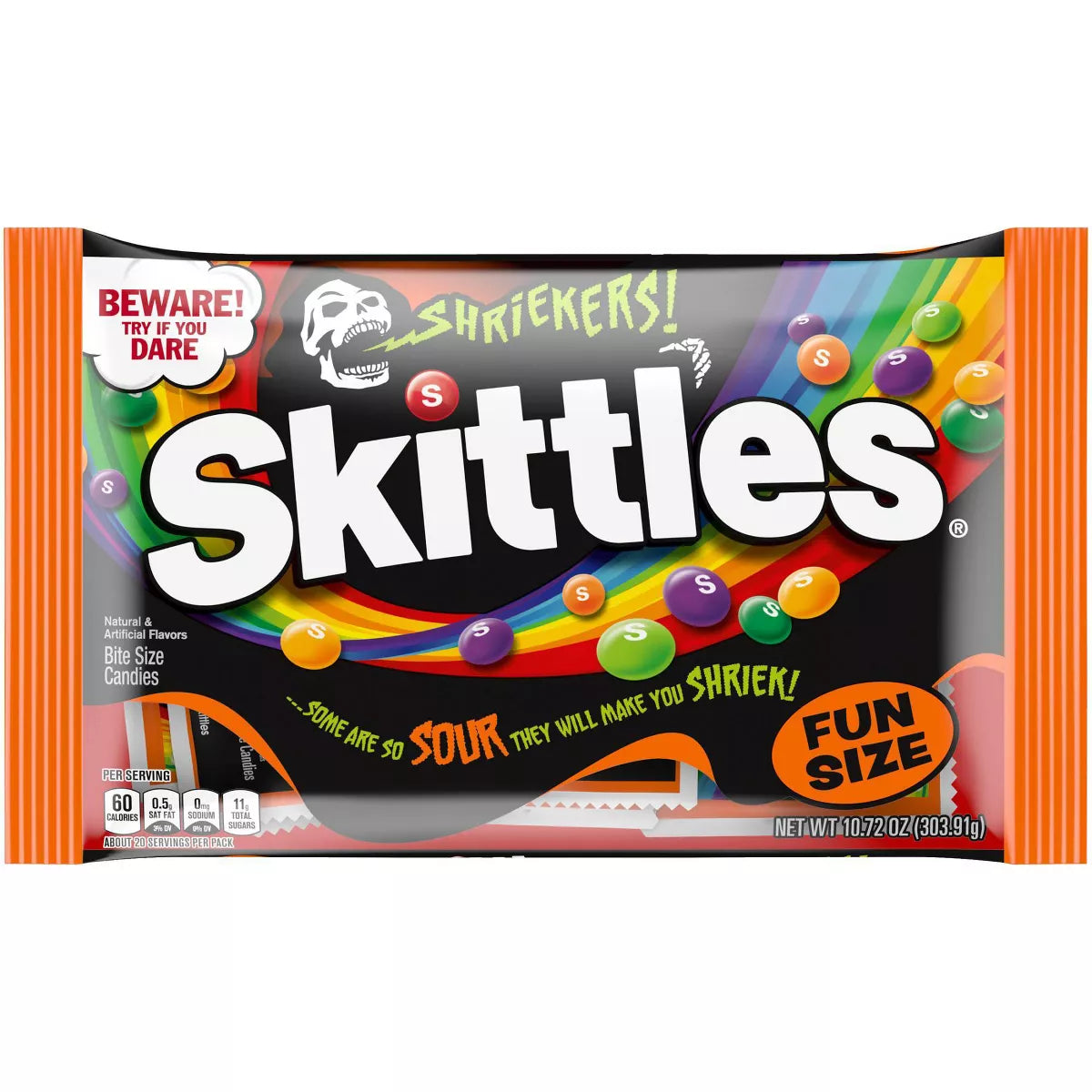 SKITTLES Shriekers Halloween Sour Candy Fun Size Bag - 10.72oz - Limited Edition - ULTRA RARE