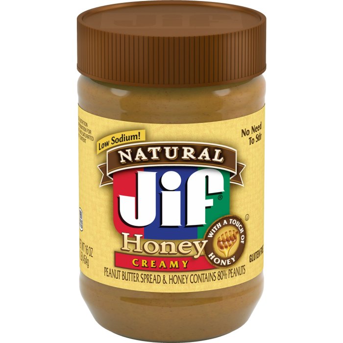 Jif Natural Creamy Peanut Butter Spread and Honey, 16 Ounces, Contains 80% Peanuts