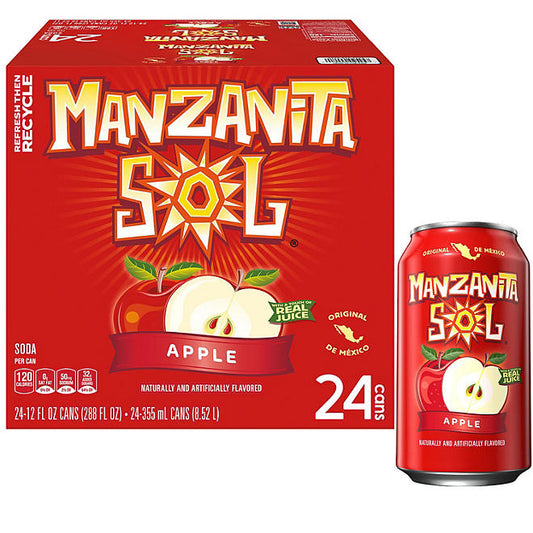 Manzanita Sol Soda Apple - 12 fl.oz - 24 Cans - Mexico