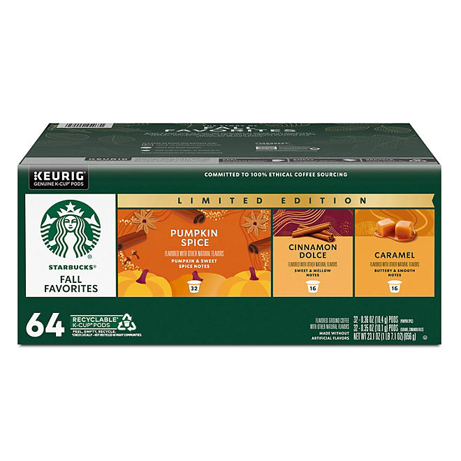 Starbucks K-Cup Coffee Pods, Fall Variety Pack, 64 count Pods - Limited Edition