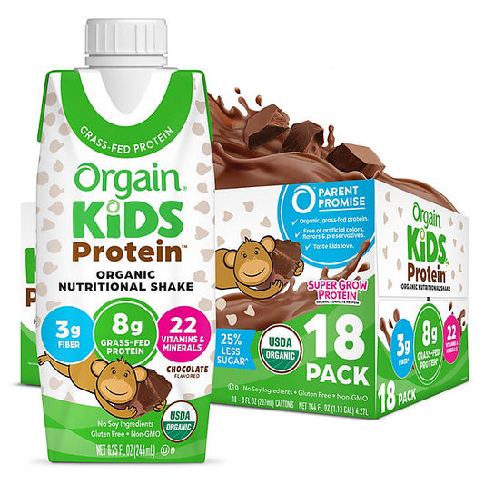 Orgain Kids Organic Grass Fed 8g Protein Nutritional Shake Chocolate 8.25 fl. oz., 18 pack