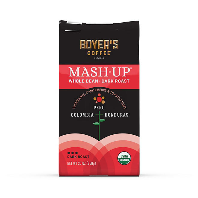 Boyer's Coffee Organic Dark Roast Whole Bean Coffee, Mash-Up Blend, 30 oz.