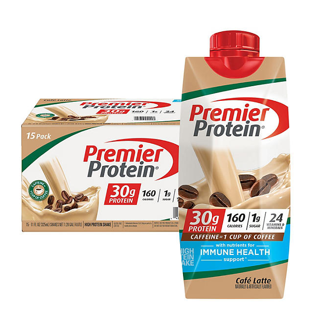 Premier Protein 30g High Protein Shake, Café Latte 11 fl. oz., 15 Pack