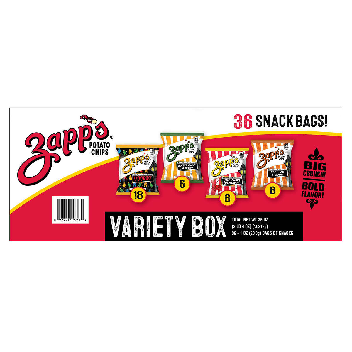 Zapp’s Potato Chips, 4 Flavor Variety Pack  1 oz - 36 Bags