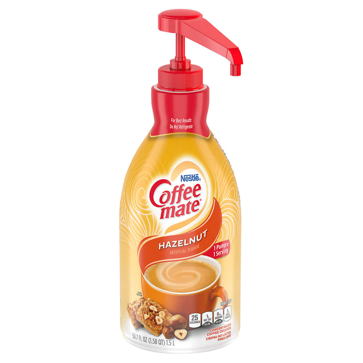 Nestlé Coffee-mate Coffee Creamer, Hazelnut, Pump Bottle, 50.7 fl oz