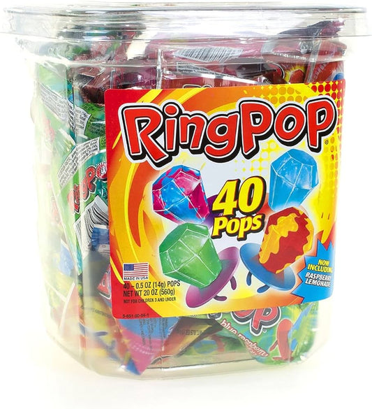 Ring Pop Assorted Flavors Lollipops Tub Bulk Variety Pack - 40 Pack Wholesale