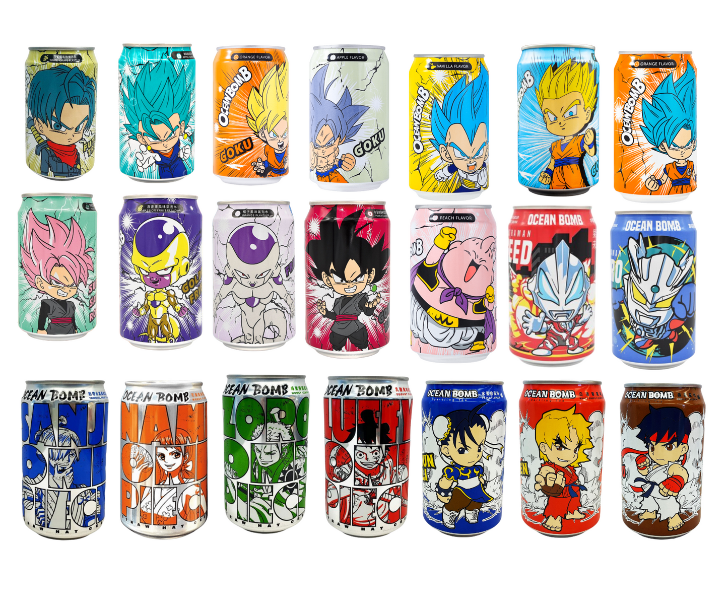 Ocean Bomb - Assortment - Sailor Moon, One Piece, Dragon Ball Z , Ultraman, Street Fighter Sodas | Bundle - Taiwan