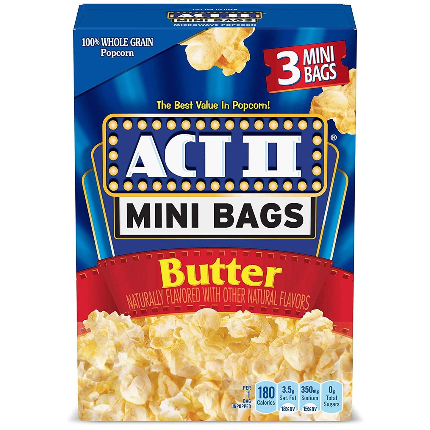 ACT II Butter Microwave Popcorn, 3-Count, 1.6-oz. Mini Bags (Pack of 12)