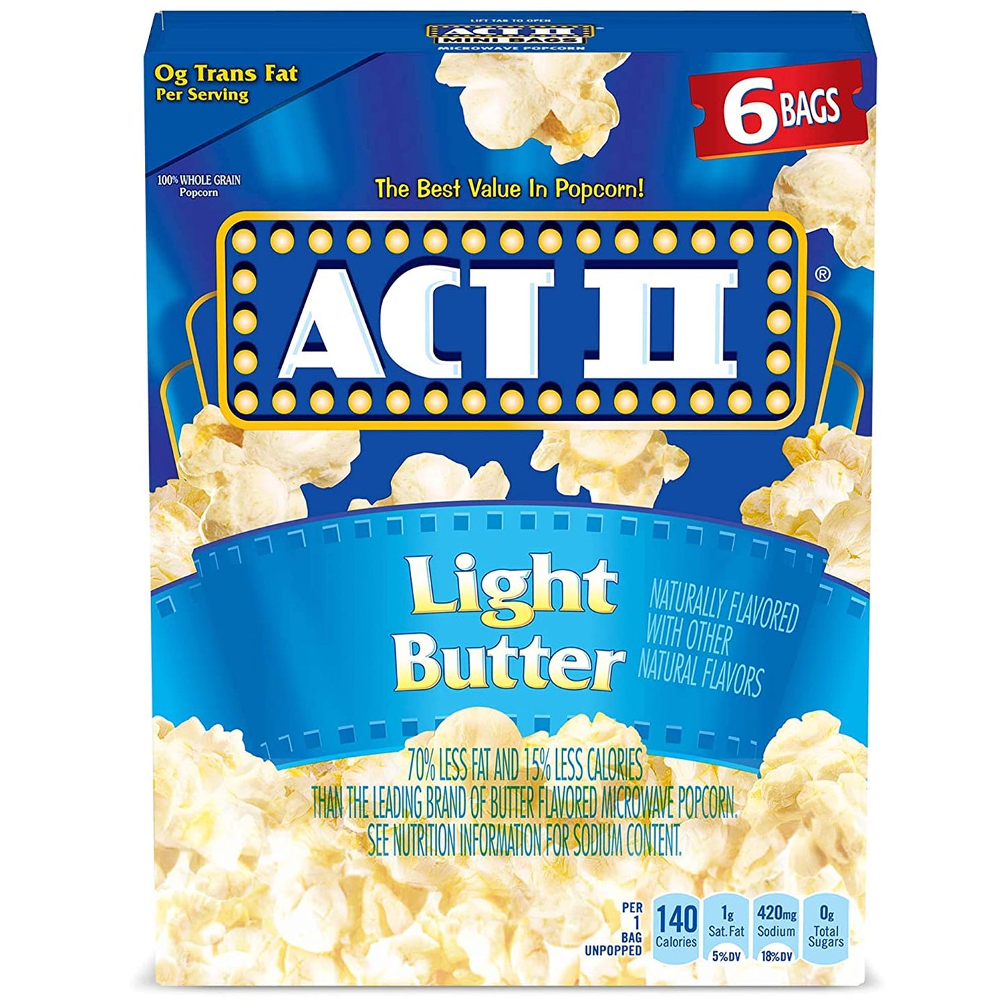 ACT II Light Butter Microwave Popcorn Bags, 2.75 Ounce (Pack of 36)