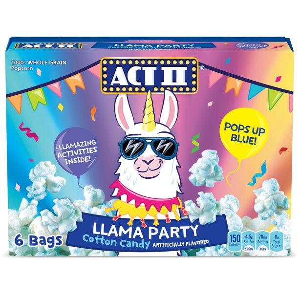 Act II Llama Party Cotton Candy Flavored Microwave Popcorn, 16.5 oz. 6 Bags