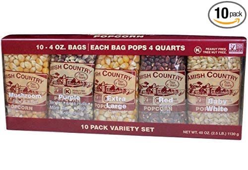 Amish Country Popcorn | 4 Ounce Variety Kernel Gift Set (10 Pack Assorted) | Old Fashioned, Non-GMO and Gluten Free (4oz Each, 10ct Total)
