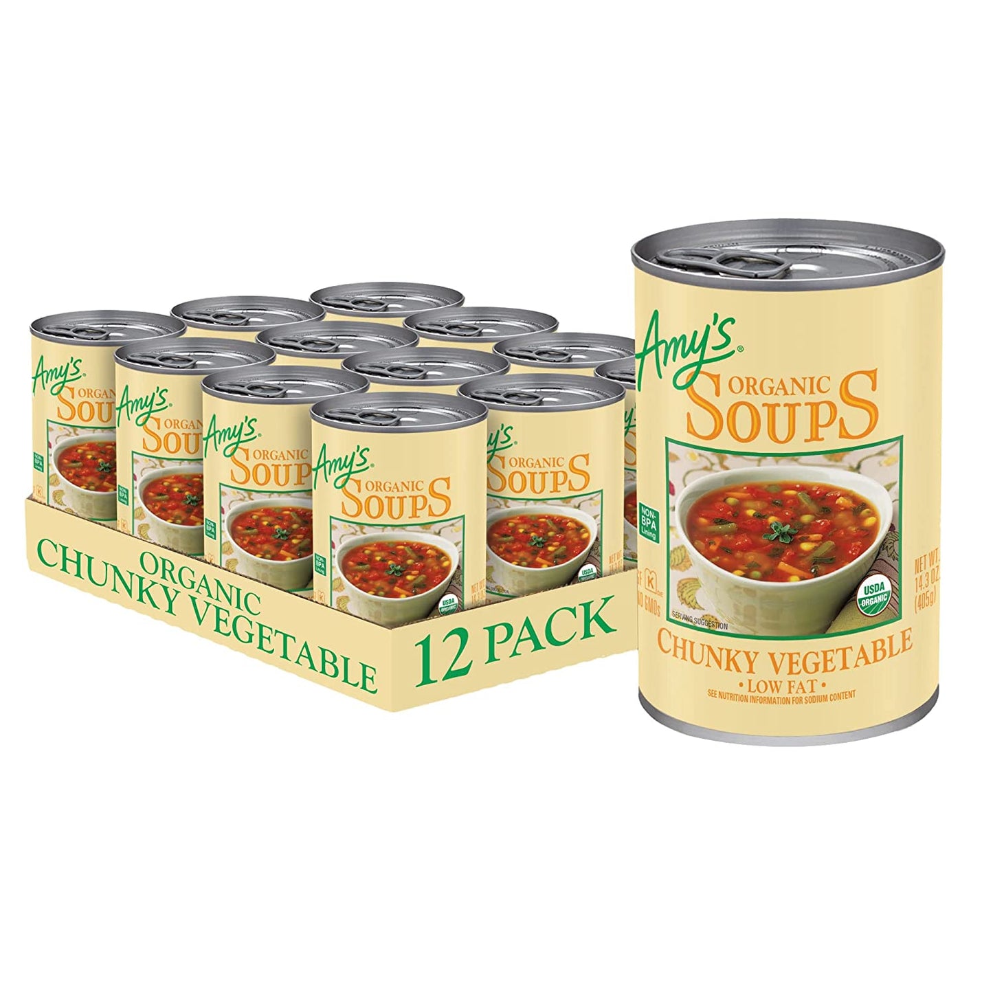 Amy's Soup, Vegan, Gluten Free, Organic Chunky Vegetable, Low Fat, 14.3 Ounce (Pack of 12)