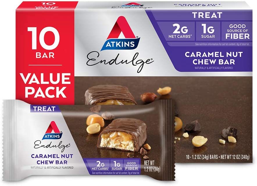 Atkins Endulge Treat, Caramel Nut Chew Bar, Keto Friendly, 10 Count (Pack of 1)