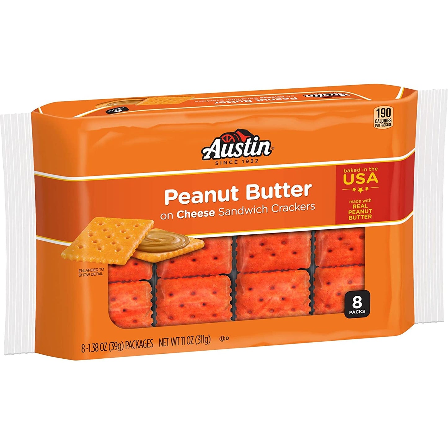Austin Sandwich Crackers, Single Serve Snack Crackers, Office and Kids Snacks, Peanut Butter on Cheese (12 Trays, 96 Packs)