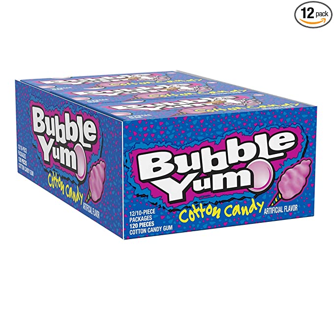 BUBBLE YUM Cotton Candy Bubble Gum, Bulk Individually Wrapped, 2.82 oz Packs (12 Count, 10 Pieces)
