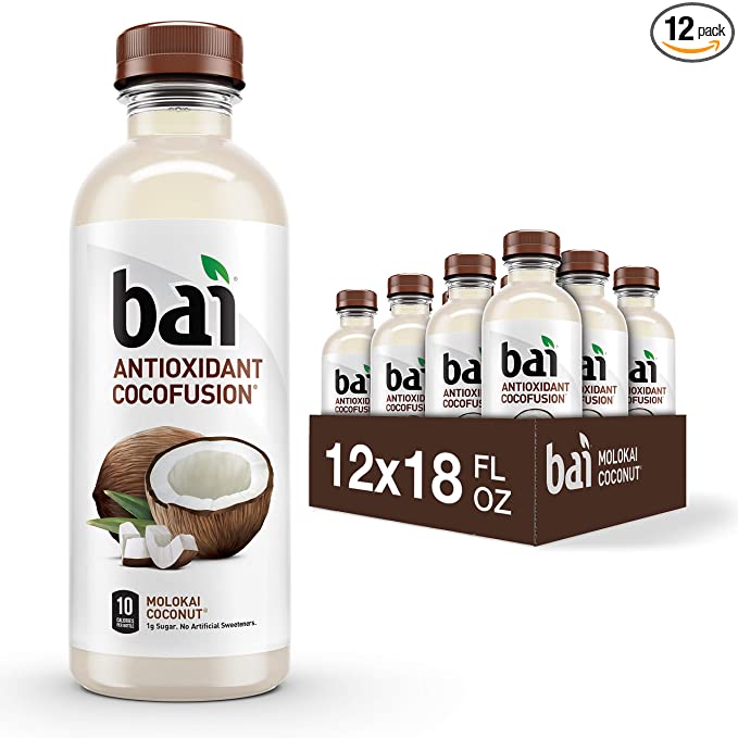 Bai Coconut Flavored Water, Molokai Coconut, Antioxidant Infused Drinks, 18 Fluid Ounce Bottles, (Pack of 12)