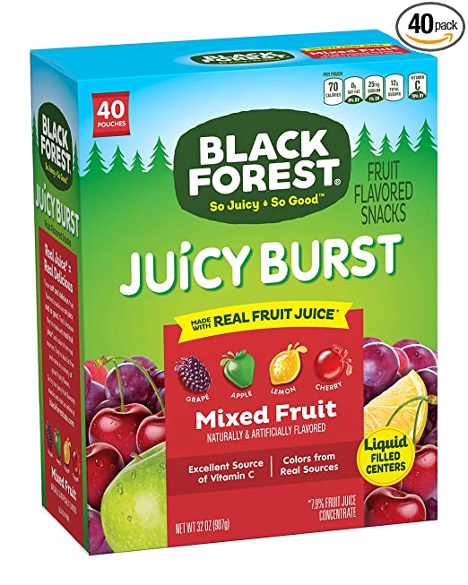 Black Forest Juicy Burst Fruit Snacks, Mixed Fruit, 32 Ounce, 40 0.8oz Pouches