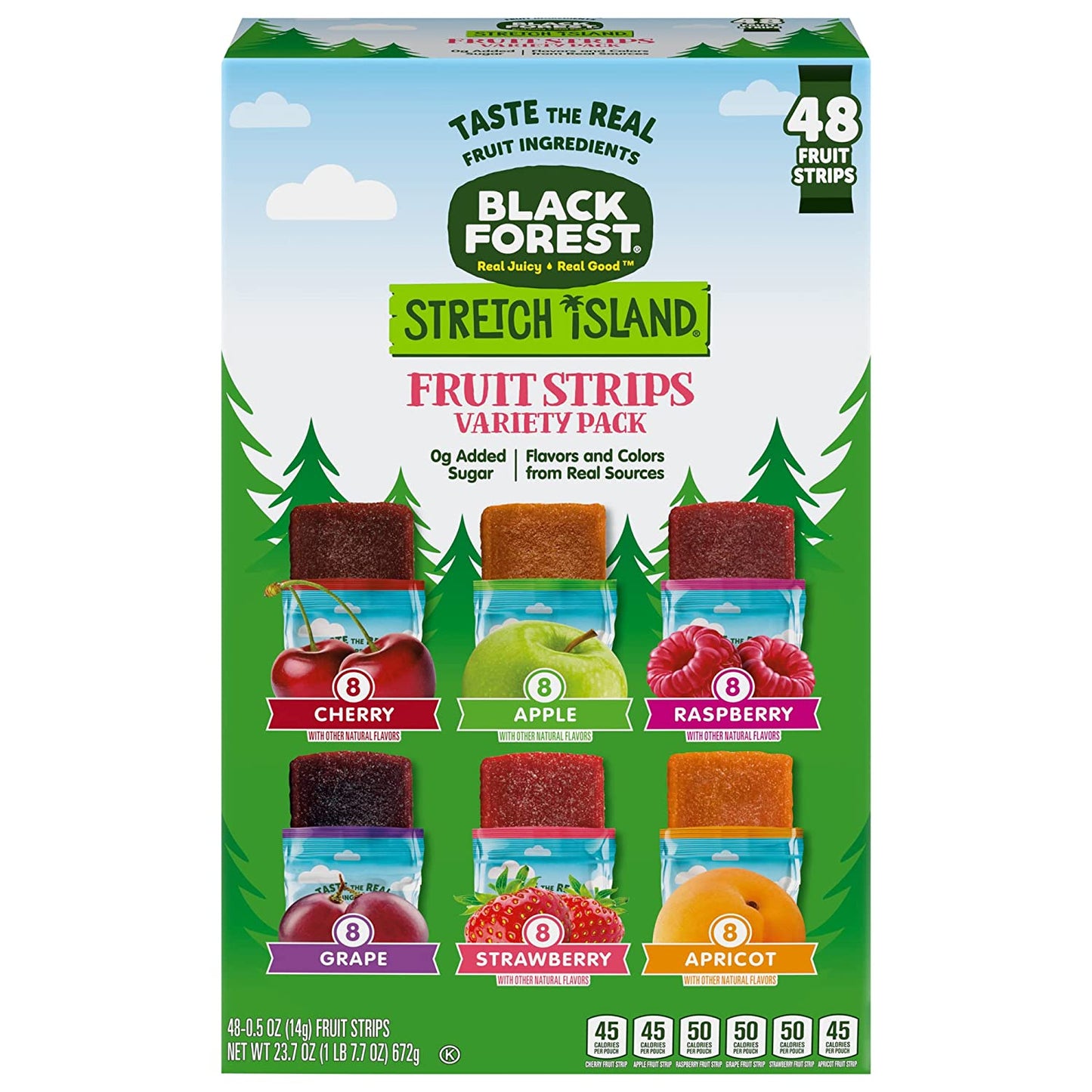 Black Forest Stretch Island Fruit Strips, Variety Pack (Cherry, Apple, Raspberry, Grape, Strawberry, Apricot), 0.5oz Strips (Pack of 48)