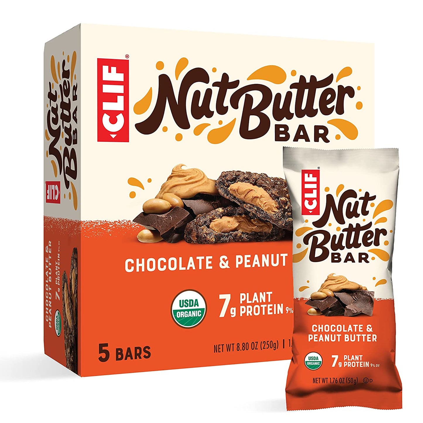 CLIF Nut Butter Bar - Organic Snack Bars - Chocolate Peanut Butter - Organic - Plant Protein - Non-GMO  (1.76 Ounce Protein Snack Bars, 5 Count)