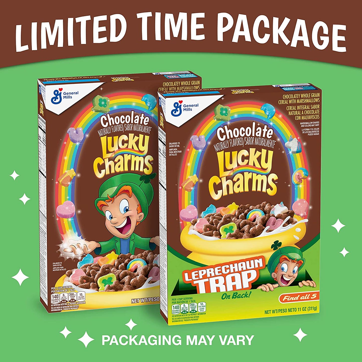 Chocolate Lucky Charms, Marshmallow Cereal with Unicorns, Whole Grain, 11 oz (Pack of 12)
