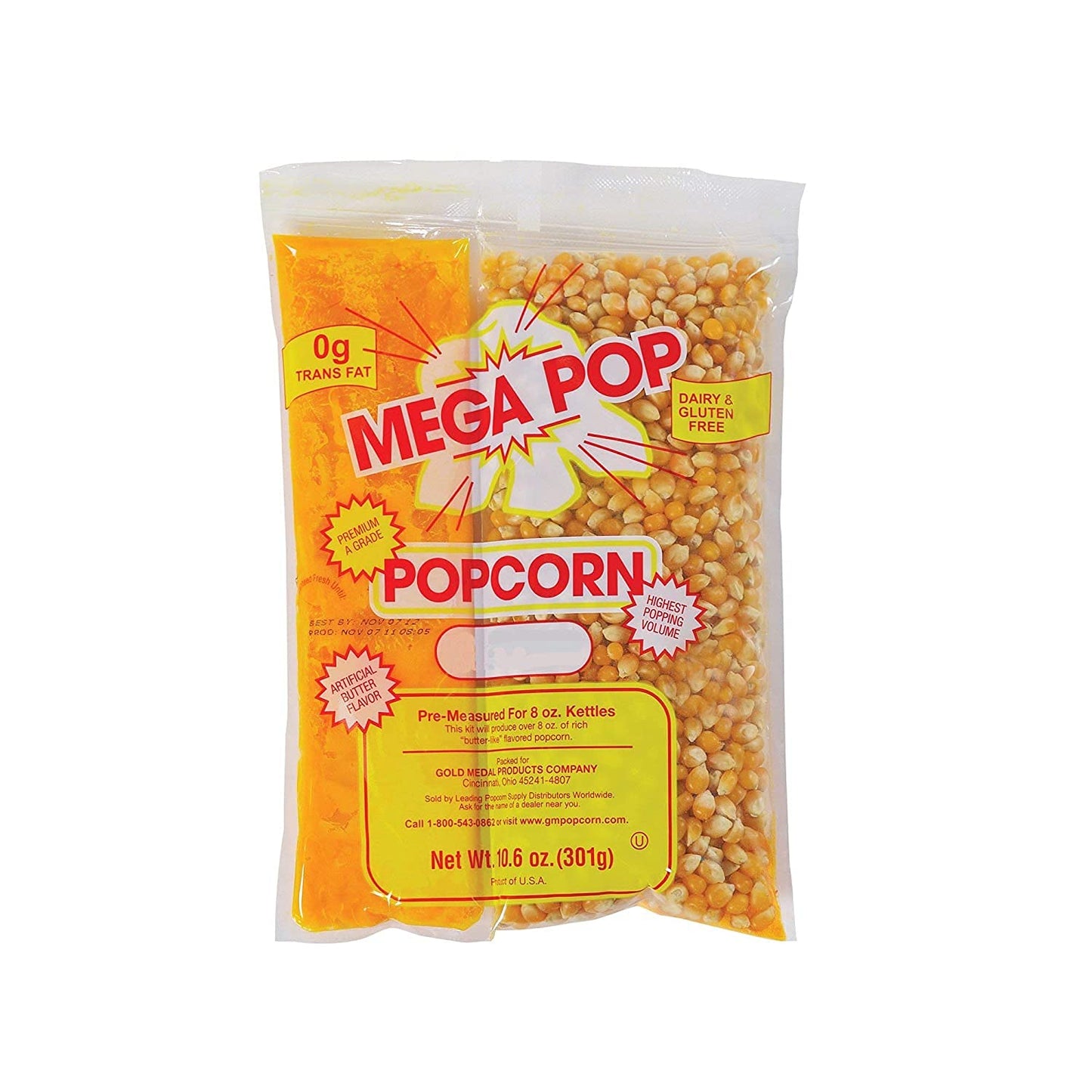 Concession Essentials 8oz Popcorn Portion Packs- (Box of 6 Portion Packs)