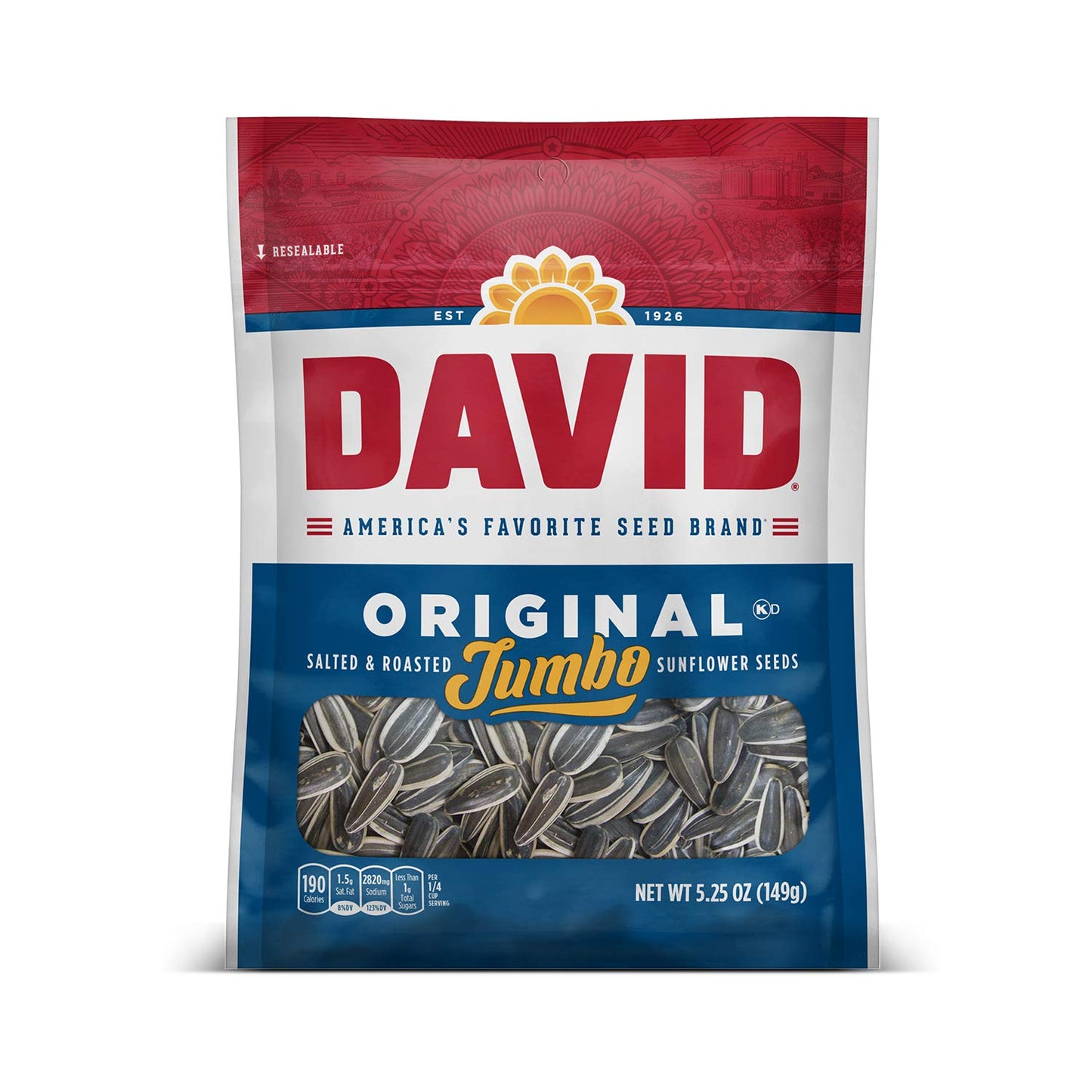 DAVID Roasted and Salted Original Jumbo Sunflower Seeds, 5.25 oz