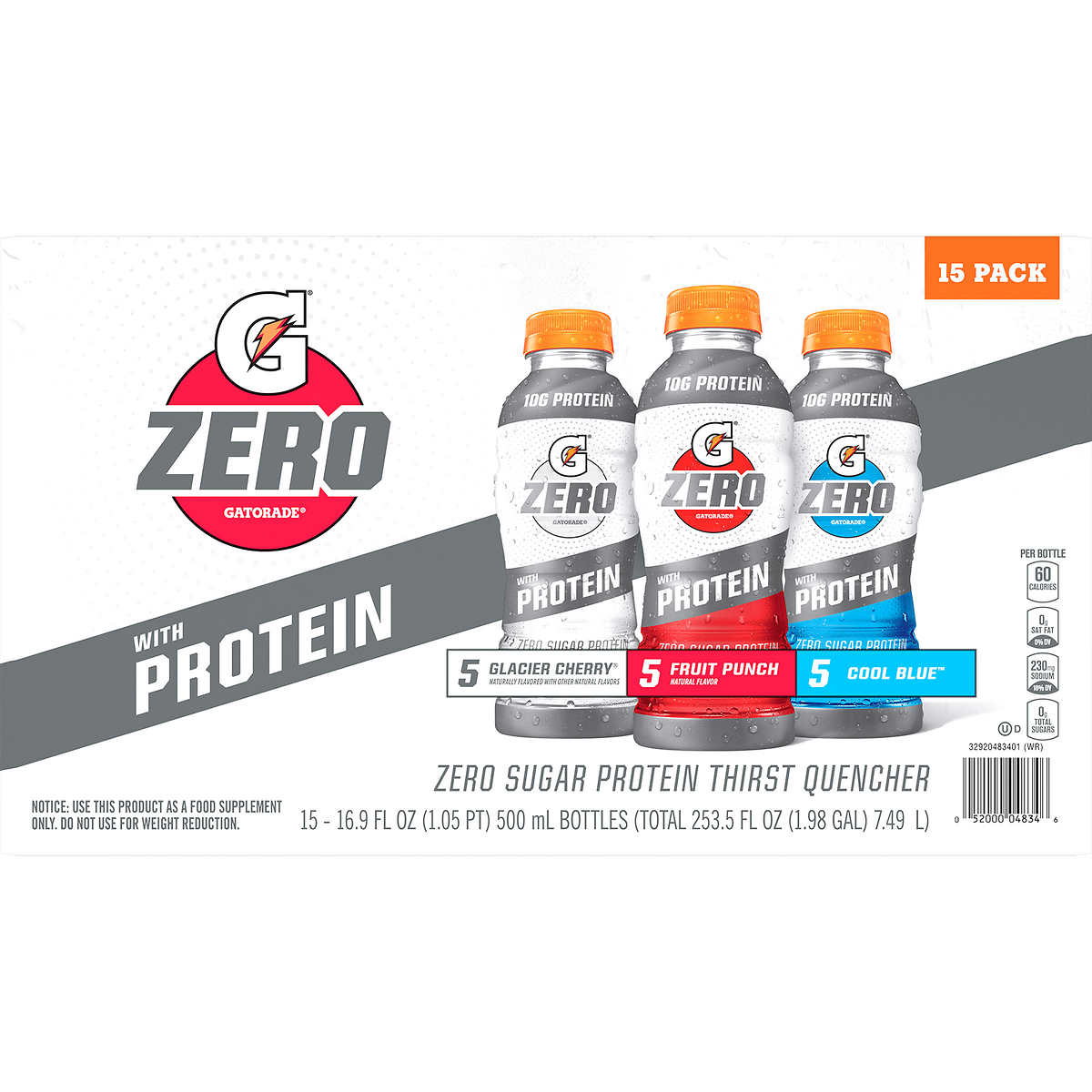 Gatorade Zero with Protein, Variety Pack, 16.9 fl oz, 12 Bottles