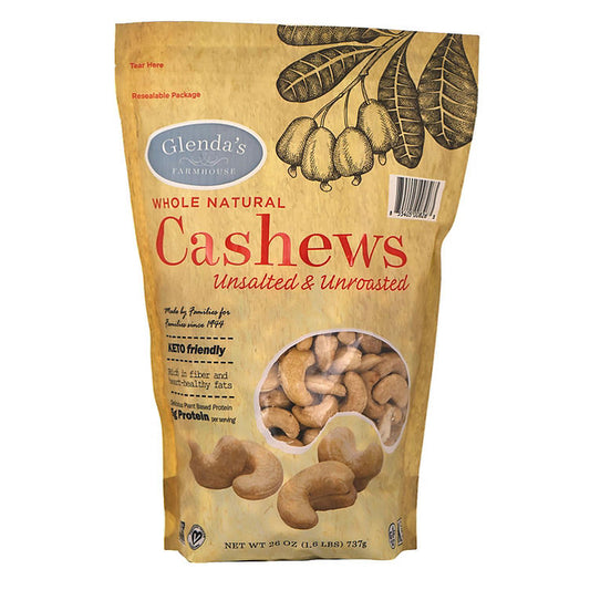 Glenda's Farmhouse Whole Natural Unsalted/Unroasted Cashews (26 oz.)