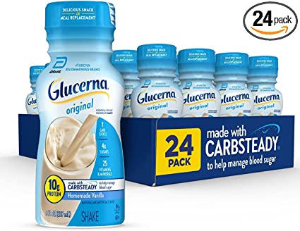 Glucerna Nutritional Shake, Diabetic Drink to Support Blood Sugar Management, 10g Protein, 180 Calories, Homemade Vanilla, 8 Fl Oz (Pack of 24)